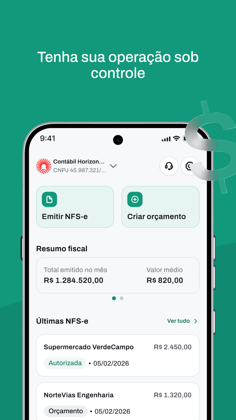 Resumo fiscal e emissão rápida de NFS-e pelo app ABR