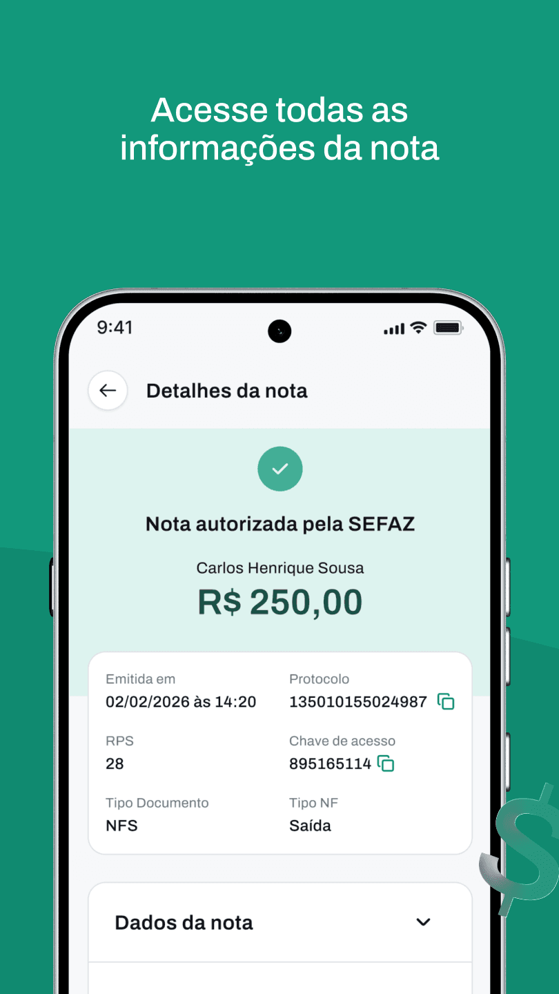 Detalhes da nota fiscal autorizada pela SEFAZ