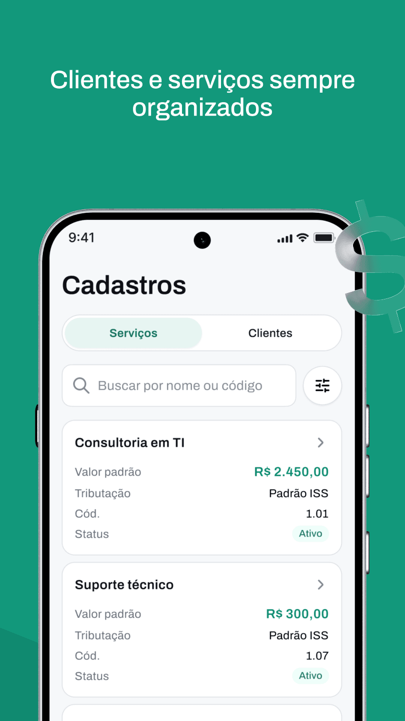Cadastro de clientes e serviços organizados